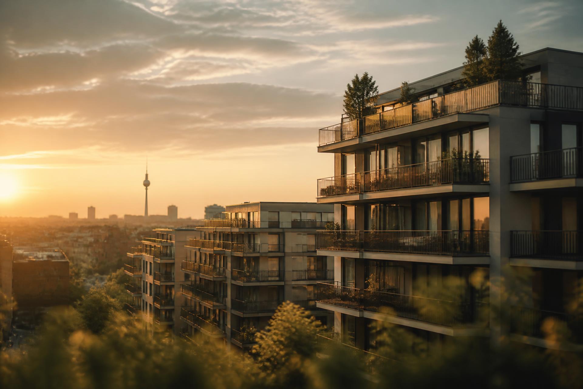 Moderne Wohnimmobilien im Abendlicht